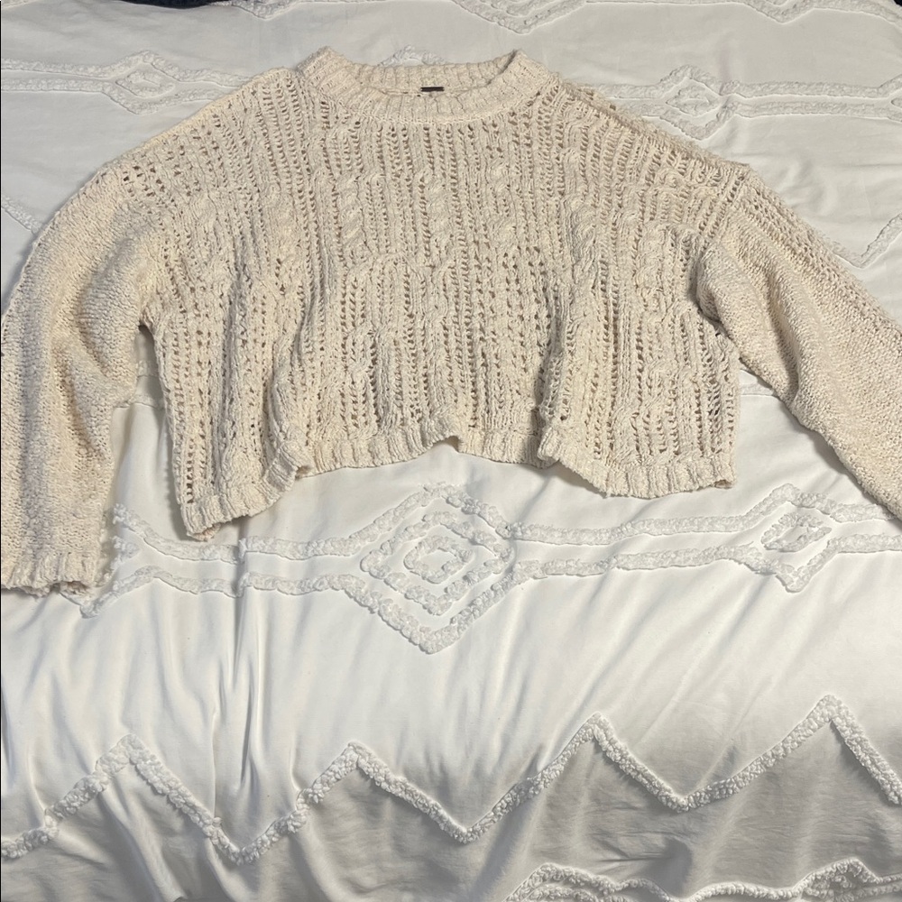 Free People Oversized Knit Sweater Shoulder Cut Outs Cream See through Size XS/S